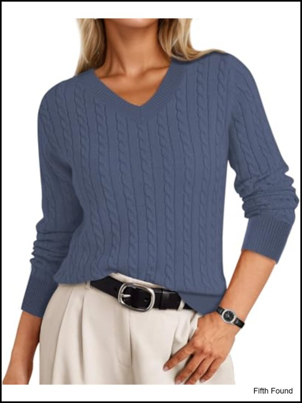 Cable Knit Sweater Women V Neck Long Sleeve Pullover Casual Trendy Outfit